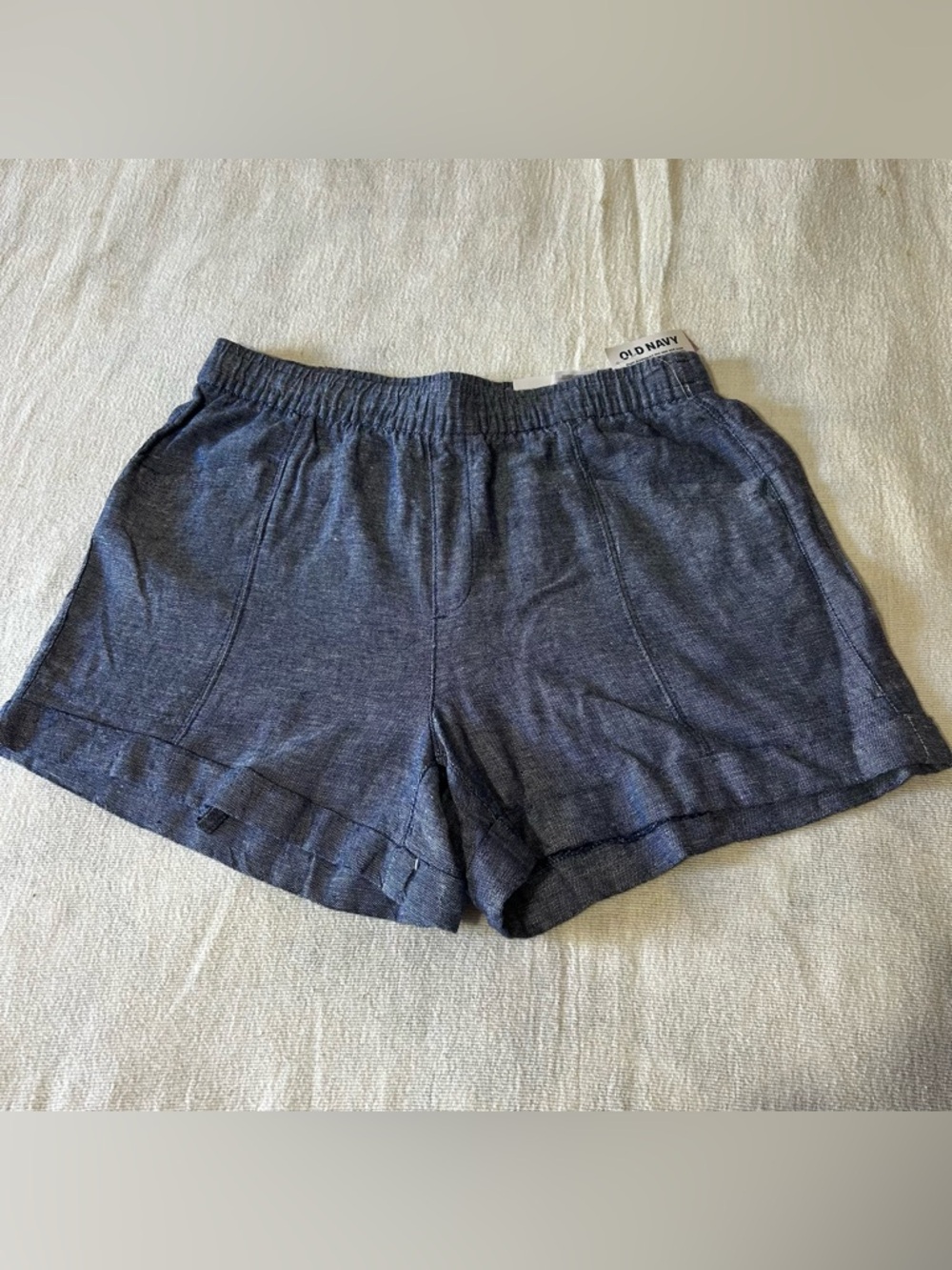 Old Navy Women’s Small/Med High-Waist Linen Blend Chambray Shorts Drawstring NWT